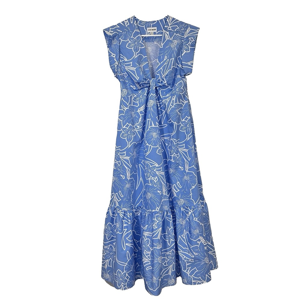 Steve Madden Womens Medium Blue Floral Maxi Dress Cotton Boho Cottagecore Summer